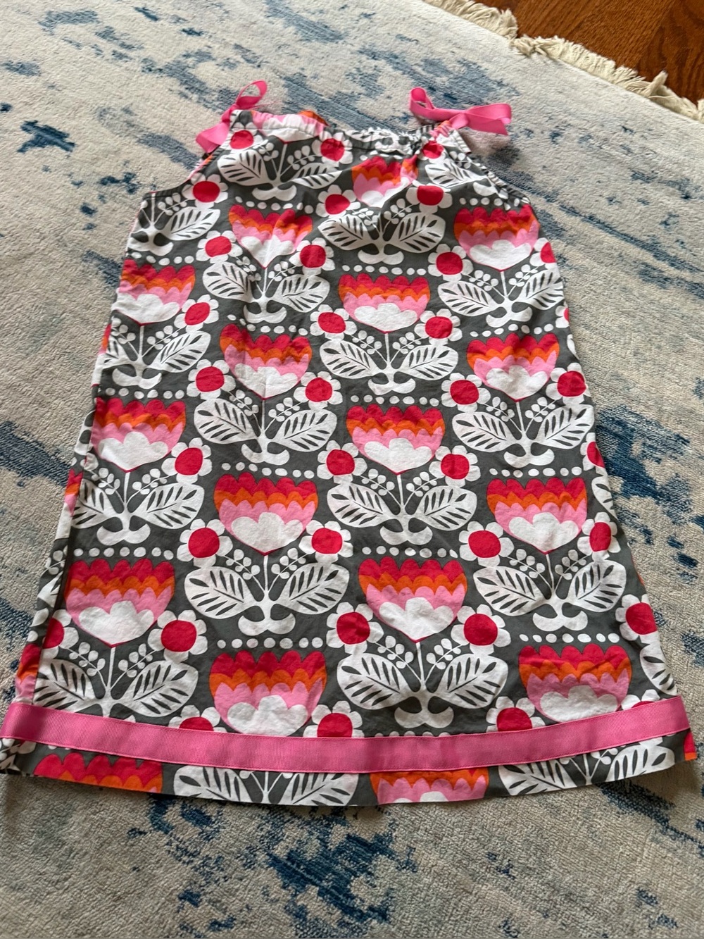 Hanna Andersson Floral Poplin Pillow Case Shift Dress Size 8 Tulips